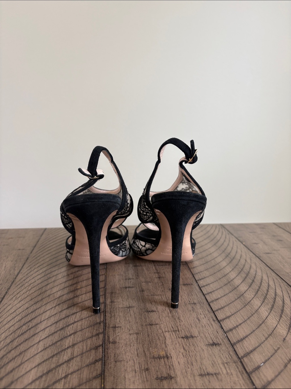Nicholas Kirkwood Black Lace Peep-Toe Slingback Heels - Picture 3 of 6